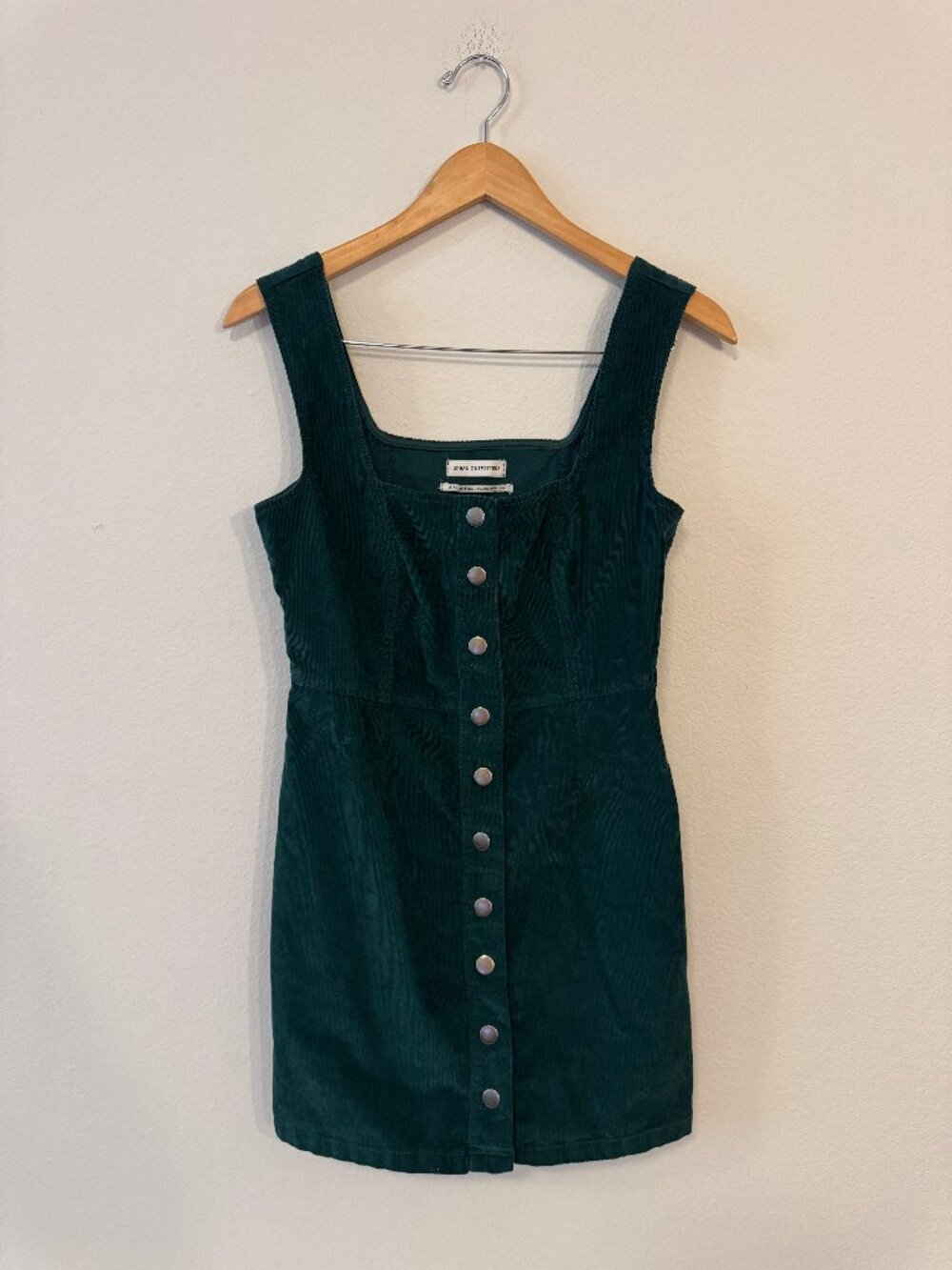 Urban Outfitters Green Corduroy Snap Front Jumper Mini Dress Size 6